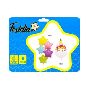 Kit globo de unicornio y estrellas x6 variedad de colores decorativo