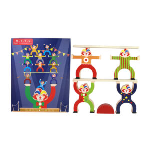 Juego de aprendizaje y desarrollo motriz en madera tipo payaso de apilamiento-33cm x 26cm
