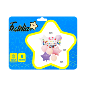 Kit globo forma de dulce y estrellas feliz cumpleaÑos x8 pieza