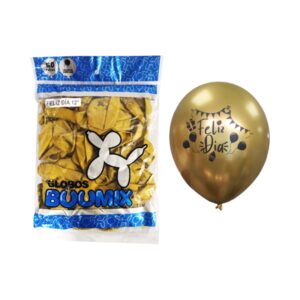 Paquete de bomba espejo buumix en color dorado de feliz día - 12 pulgadas x 50 unidades ideal para inflar con helio
