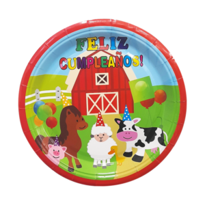 Plato de fiesta feliz cumpleaÑos granja infantil x10